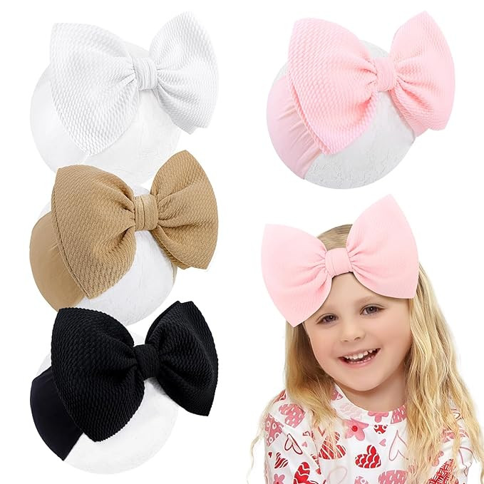 YanJie Baby Girl Headbands Nylon Hair Bows Newborn Handmade Hairbands with Bows Head Wraps for Ne... | Amazon (US)
