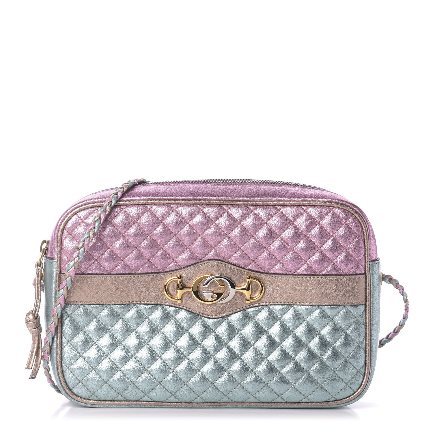 Laminated Calfskin Trapuntata Small Zumi Shoulder Bag Pink Blue | Fashionphile