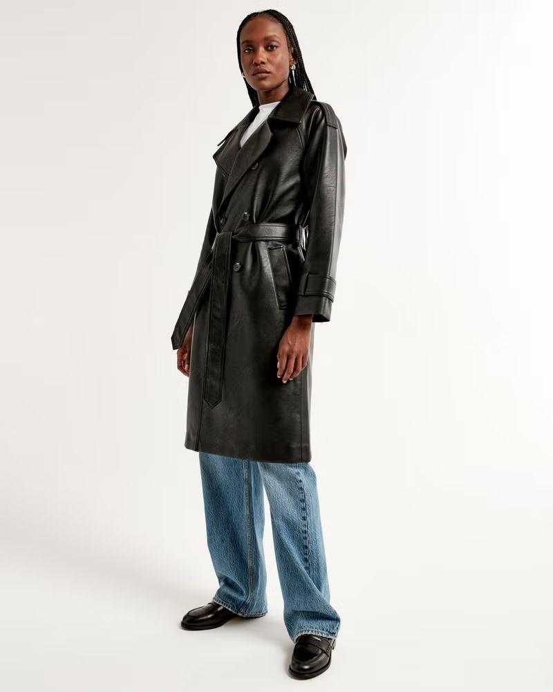 Elevated Vegan Leather Trench Coat | Abercrombie & Fitch (US)