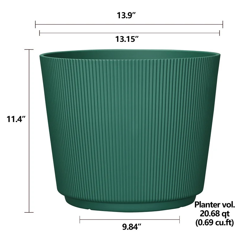 Mainstays Green Parker Recycled Resin Planter, 13.9in x 13.9in x 11.4in | Walmart (US)