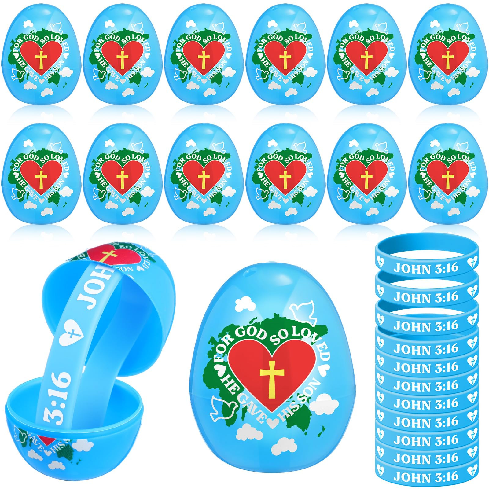 ShinyRelief 36 Set John 3: 16 Bracelet Prefilled Plastic Easter Eggs Religious Easter Basket Stuf... | Amazon (US)