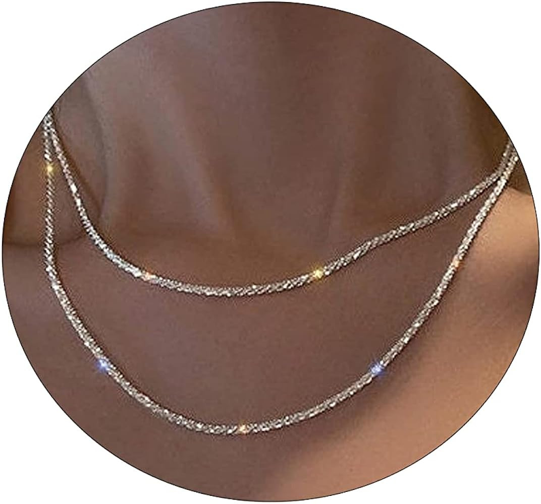 VIROMY Dainty Gold Necklace for Women 14K Gold Plated Layered Satellite Necklaces Trible Layering... | Amazon (US)