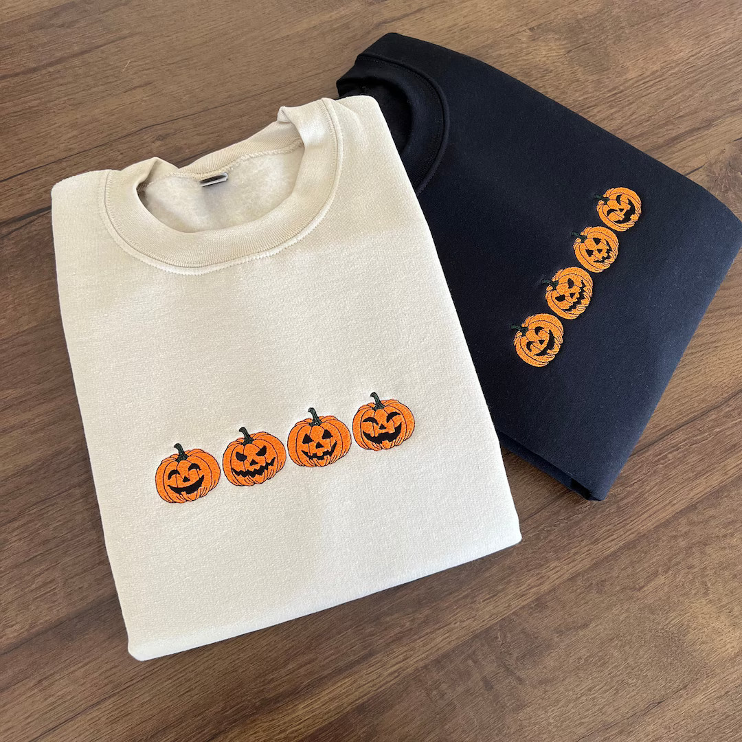 Embroidered Pumpkin Sweatshirt, Halloween Hoodie, Jack-o-Lantern Shirt, Fall Sweatshirt, Spooky S... | Etsy (US)