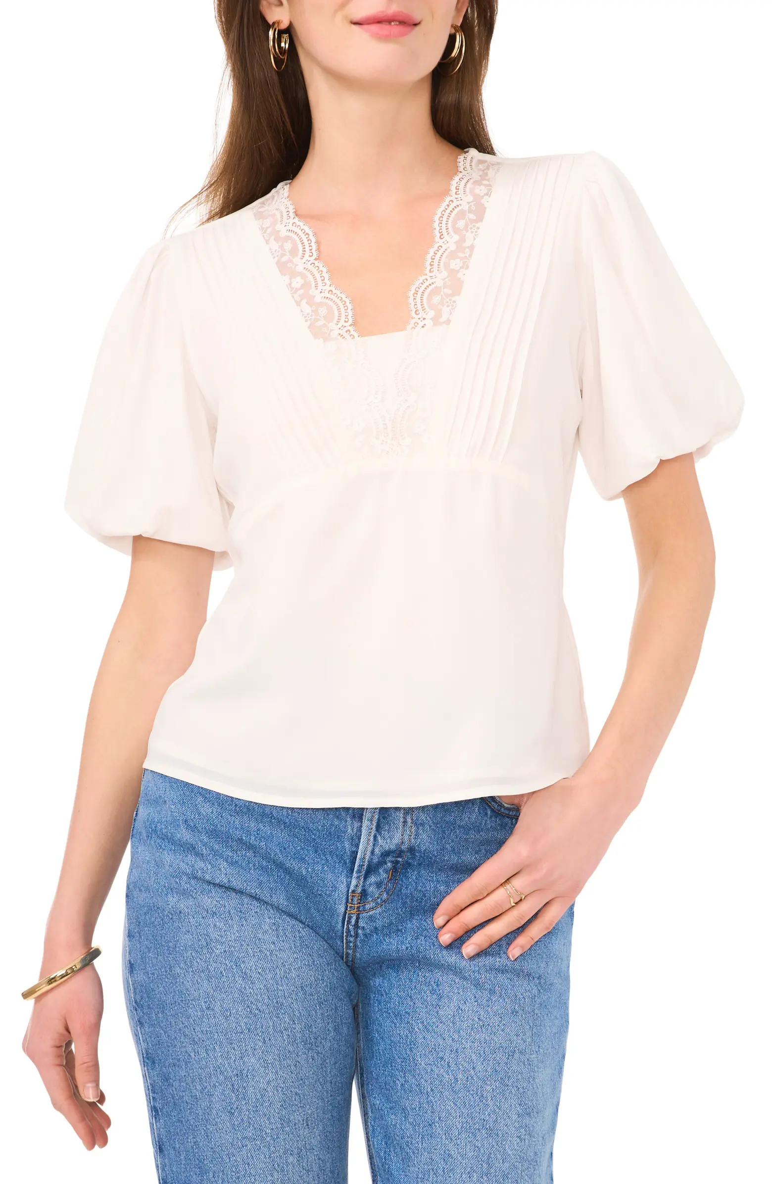 Vince Camuto Lace Pintuck Puff Sleeve Top | Nordstrom | Nordstrom