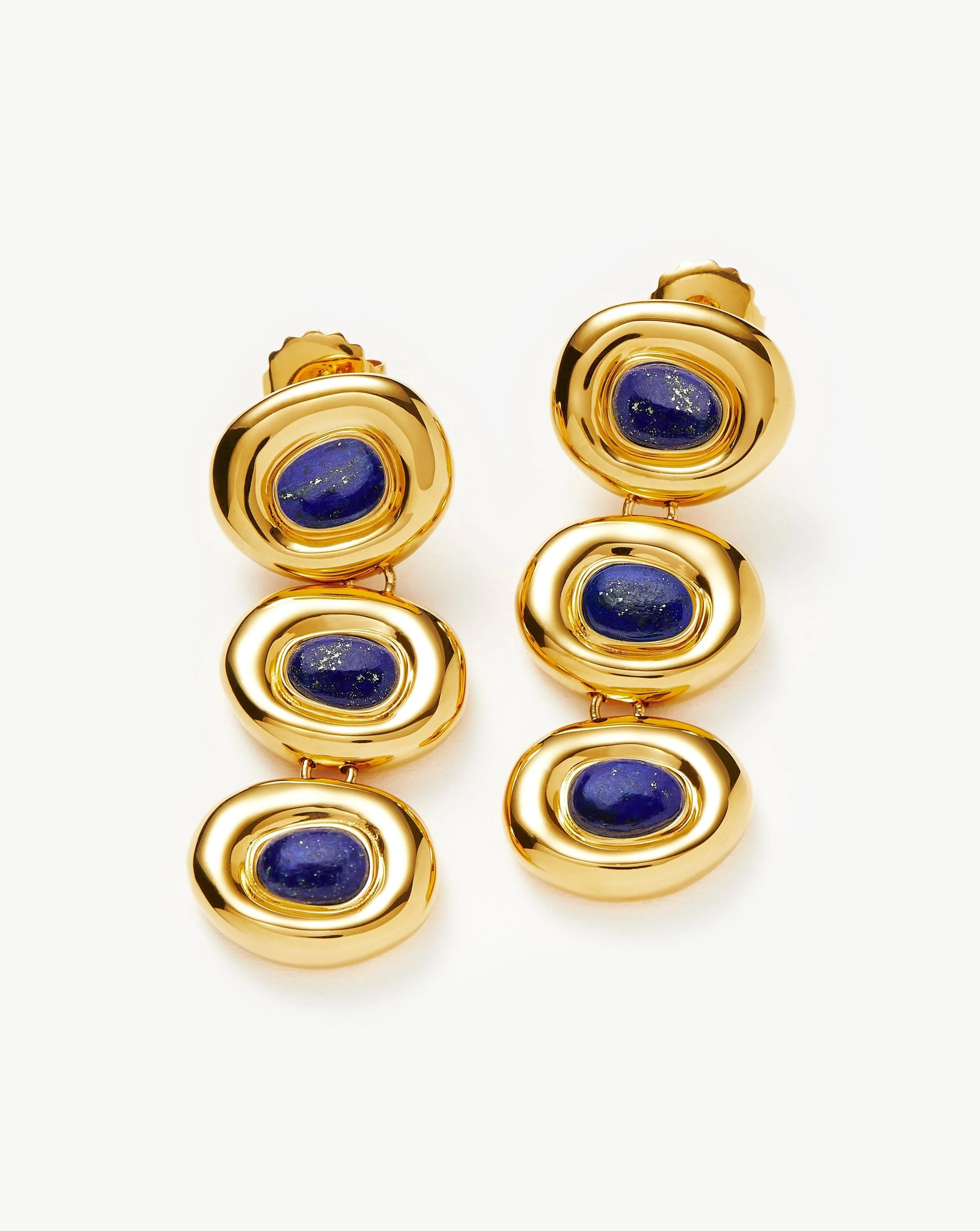Molten Gemstone Doughnut Triple Charm Drop Earrings | 18ct Gold Plated | Missoma