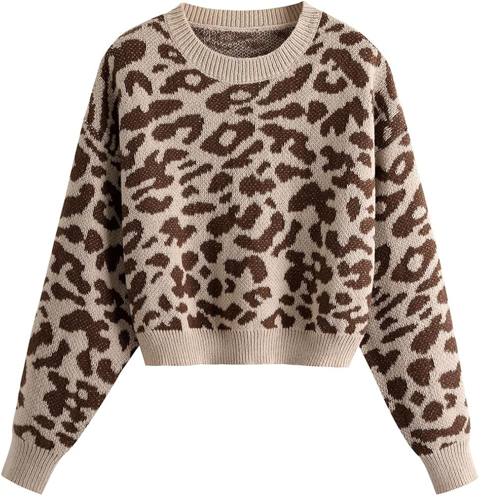 Ckikiou Spring Fall Crew Neck Batwing Cropped Sweater for Women Lightweight Soft Knitted Semi Sho... | Amazon (US)