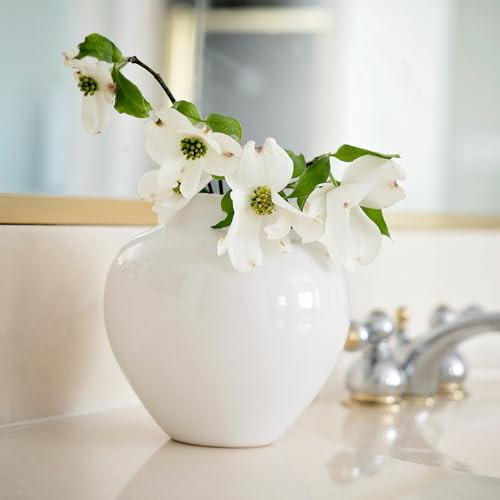 Willowy 5 Inch Small White Porcelain Vase with Glossy Finish - Small Vases for Flowers, for Centerpieces, Mini/Short White Vase | Amazon (US)