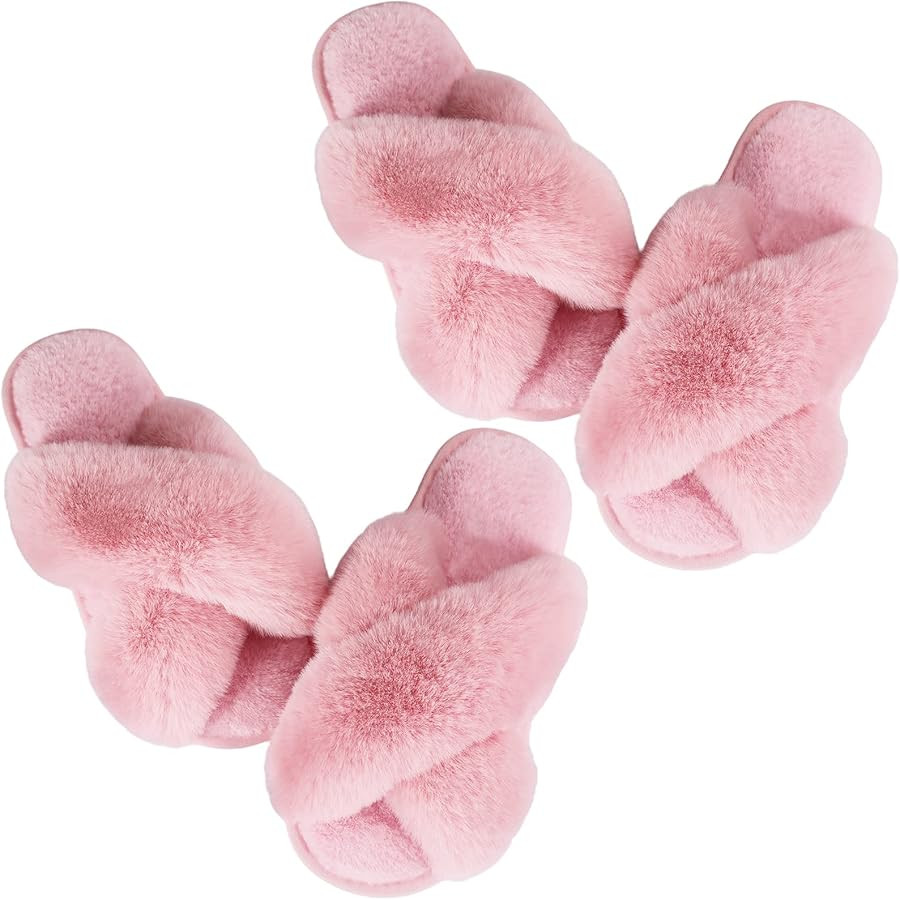 Ankis Womens Fuzzy Fluffy Slippers - 2Pair Cozy, Soft, Comfy, Relax Fluffy Slippers, Cross Band, ... | Amazon (US)