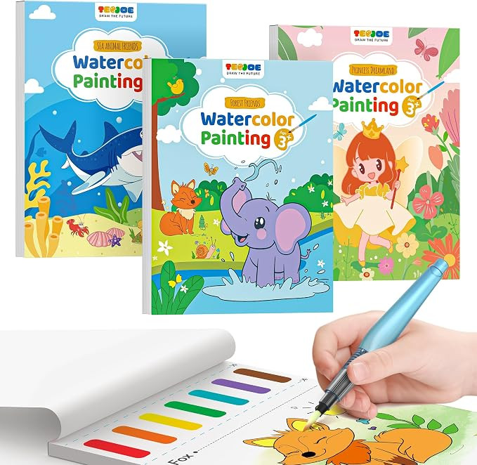 TECJOE 3 Pack Paint with Water Coloring Books for Toddlers, Mess Free Watercolor Painting Set wit... | Amazon (US)