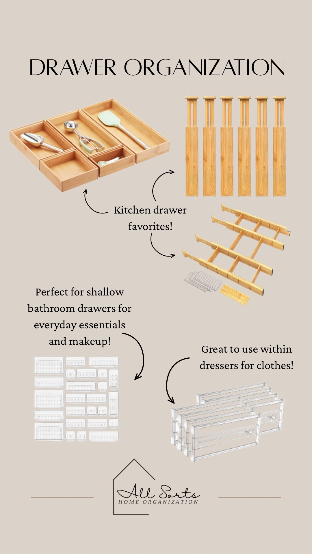 Drawer organization favorites! From
Bathrooms, to kitchens and dressers. These are my favorites! #homeorganization #bathroomorganization #kitchenorganization #organization