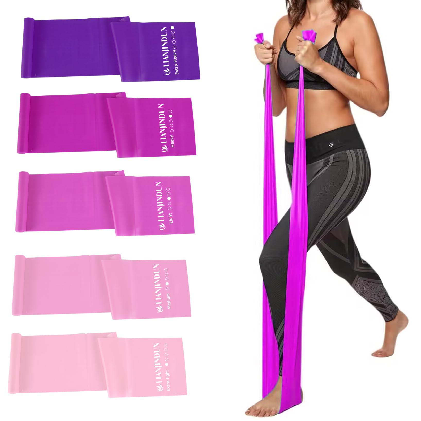 Lianjindun 5 Pcs Professional Resistance Bands. Latex-Free, Pilates Band, Work Out Bands, Stretch Bands for Working Out Women or Men, Exercise Bands Set for Pilates, Physical Therapy, Yoga | Amazon (US)