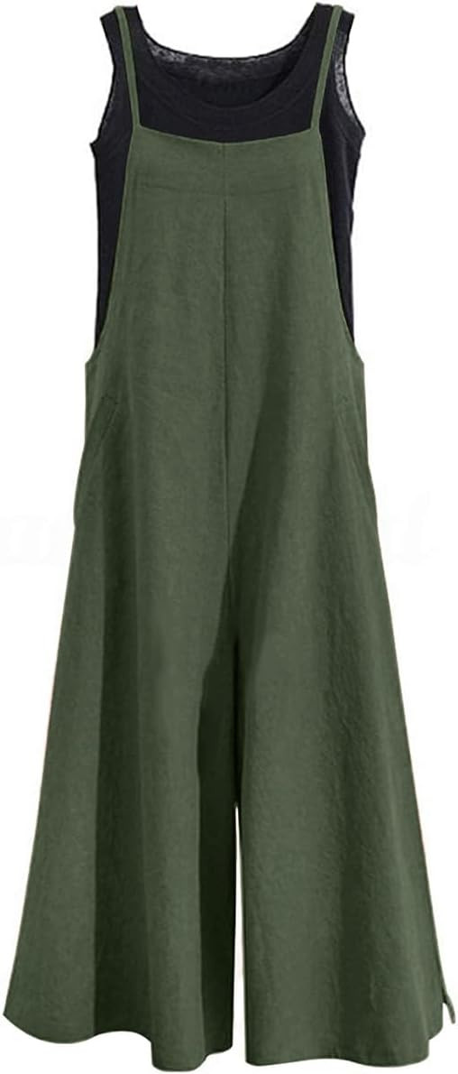 YESNO Women Casual Loose Long Bib Pants Wide Leg Jumpsuits Baggy Cotton Rompers Overalls with Poc... | Amazon (US)