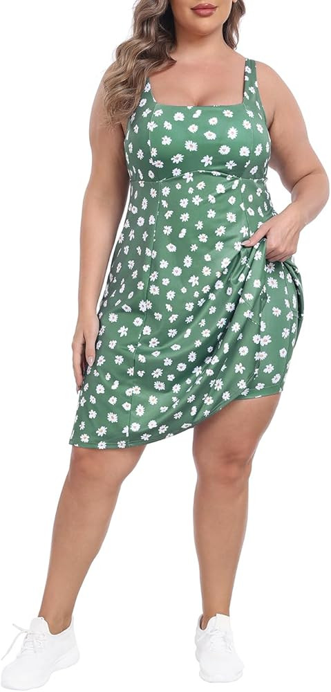 HDE Womens Plus Size Tennis Athletic Workout Dress with Built-in Shorts & Bra | Amazon (US)