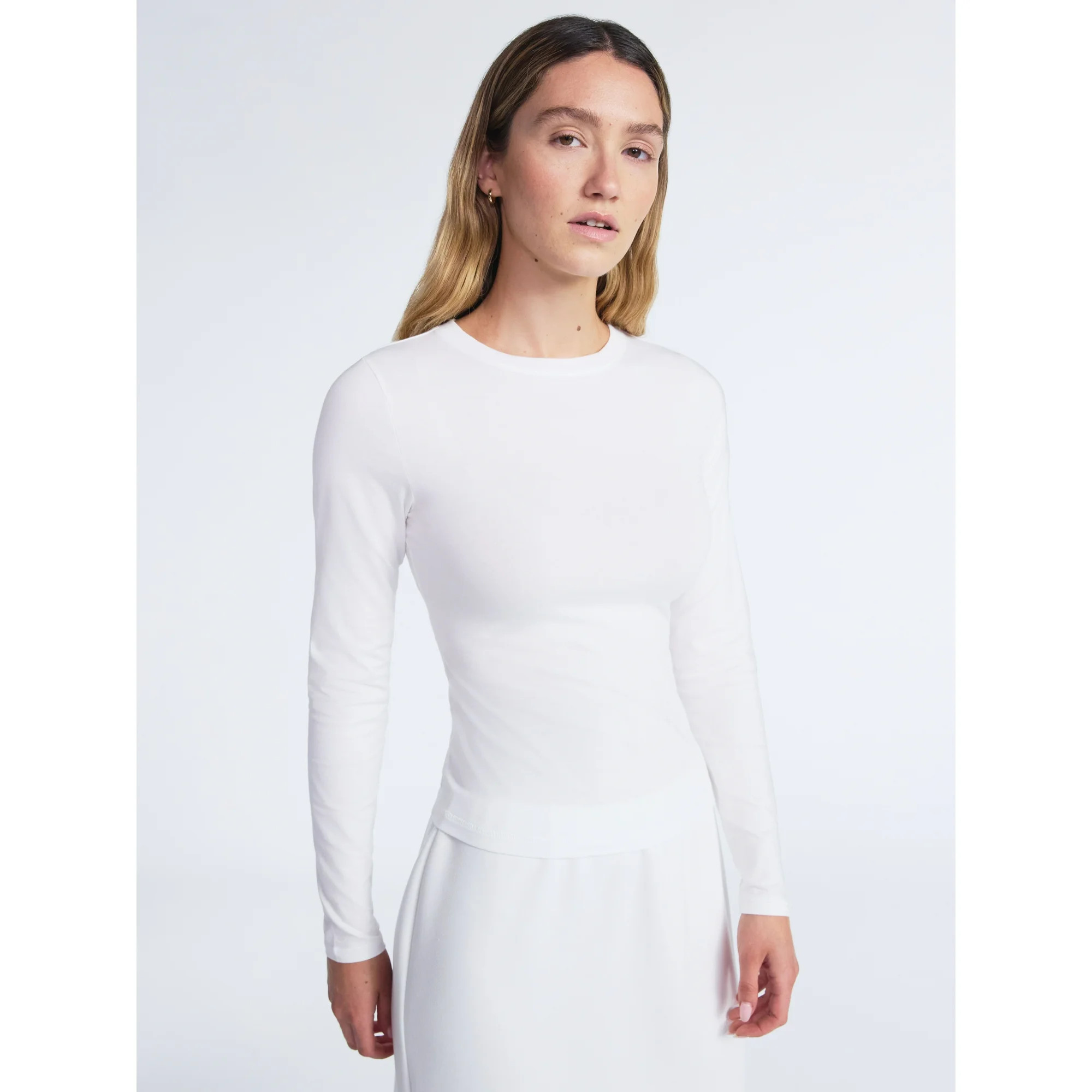 Scoop Women’s Stretch Cotton Tee with Long Sleeves, Sizes XS-XXL | Walmart (US)