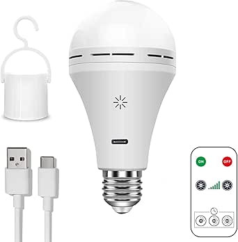 USB C Rechargeable Light Bulb with Remote Control, 7W Battery Powered Light Bulbs E26 Touch Contr... | Amazon (US)