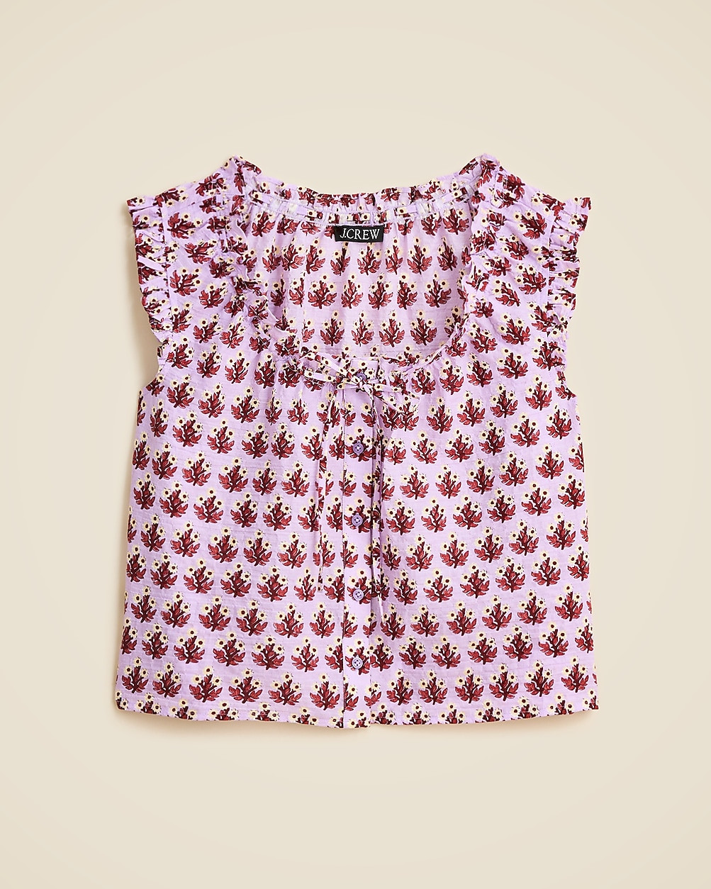 Ruffle-trim button-up top in block print | J. Crew US