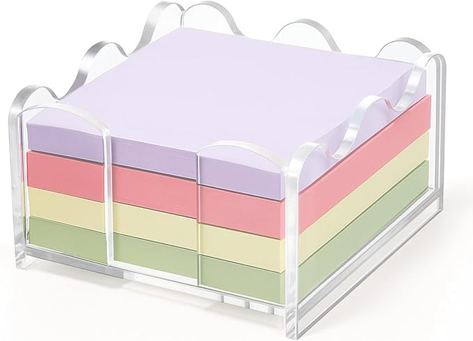 1pc Scalloped Acrylic Sticky Note Holder, 3x3 Inch Clear Cute Notepad Holder Sticky Note Dispense... | Amazon (US)