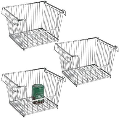 mDesign Modern Stackable Metal Storage Organizer Bin Basket with Handles, Open Front for Kitchen ... | Amazon (US)