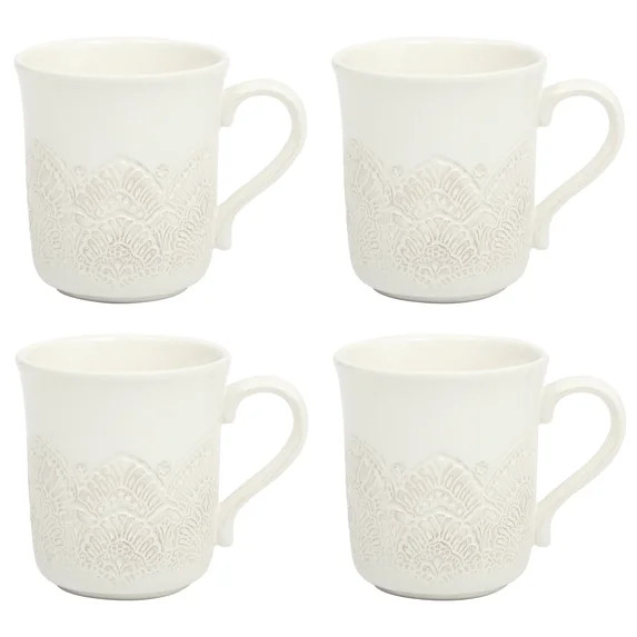 The Pioneer Woman Vintage Lace Ceramic Mug Set, Linen, 4-Pack | Walmart (US)