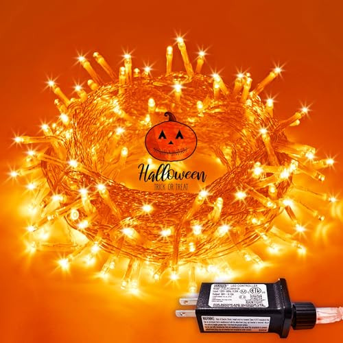 JMEXSUSS 66ft 200 LED Christmas String Lights Outdoor Indoor, Connectable Orange String Lights Clear Wire, Fall Light Plug in for Fireplace Tree Garden Patio Thanksgiving Fall Halloween Decor | Amazon (US)