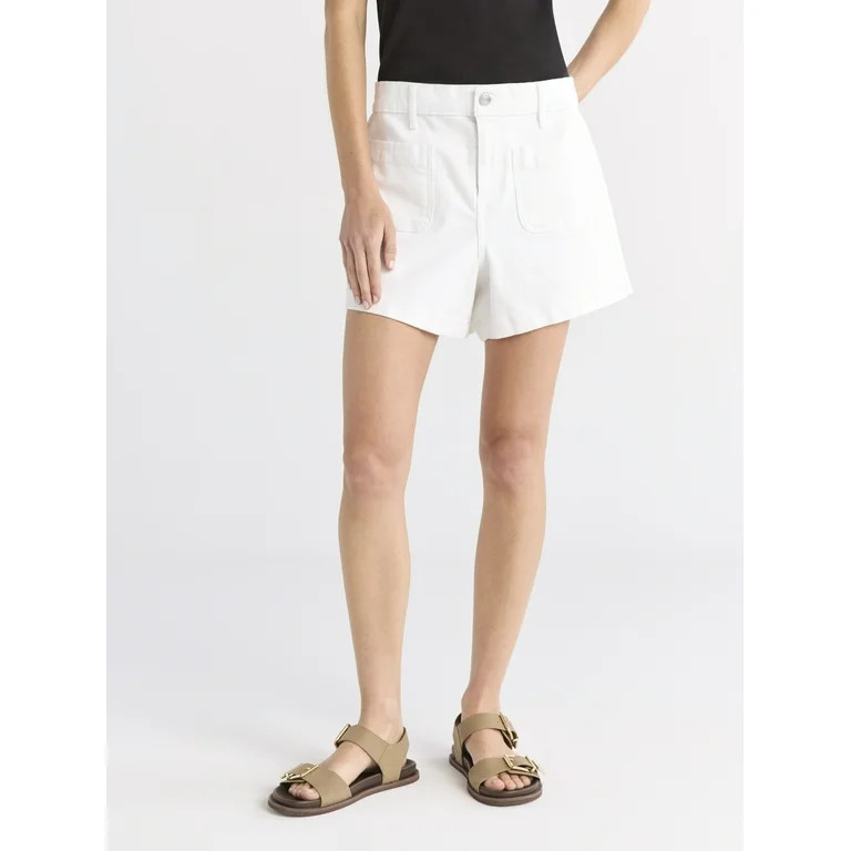 Free Assembly Women's and Women's Plus Patch Pocket Denim Shorts, 4" Inseam, Sizes 0-28W | Walmart (US)