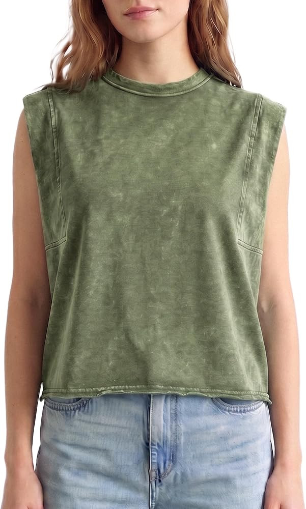 Women's 100% Cotton Tank Tops Soft Acid Wash Sleeveless Athletic Tank Oversized Basic T Shirts Yo... | Amazon (US)