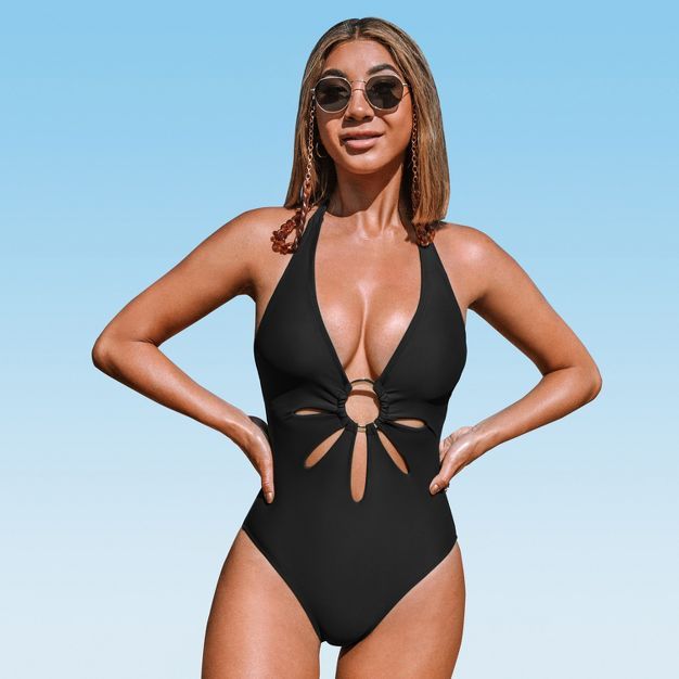 Women's Halter Flower Cutout O Ring One Piece Swimsuit -Cupshe | Target