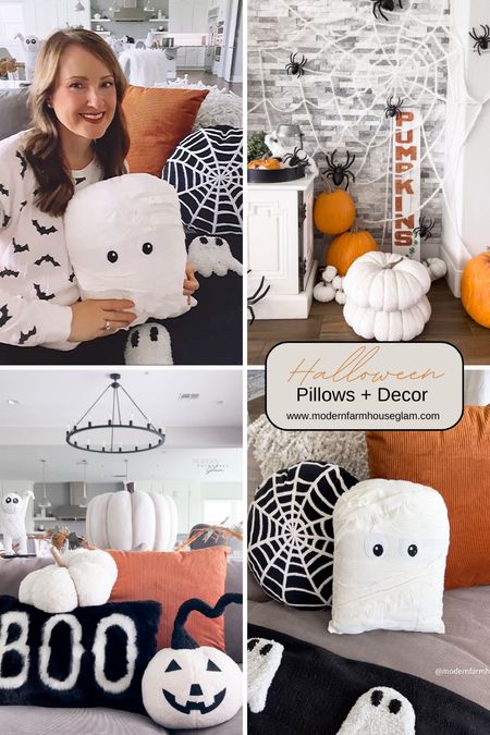 Halloween pillows and home decor at Modern Farmhouse Glam. Fall decor spiders mummy ghost pumpkins rug sofa couch lighting ottoman 

#LTKSeasonal #LTKhome