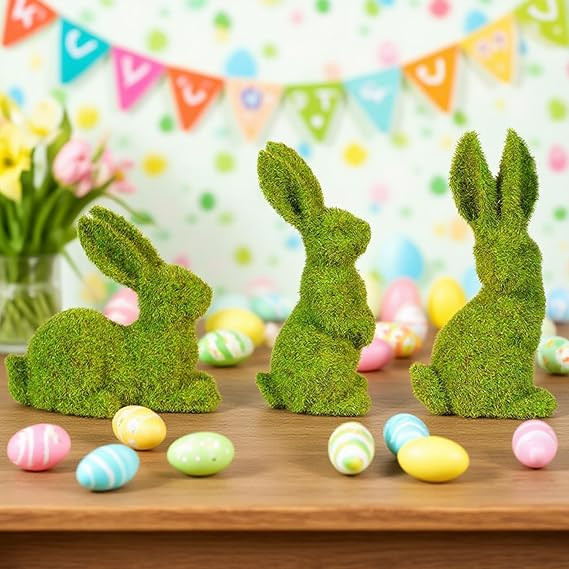 Easter Bunny Decorations,Resin Moss Bunny Figurine Features Larger Ears,Garden Artificial Moss Ra... | Amazon (US)