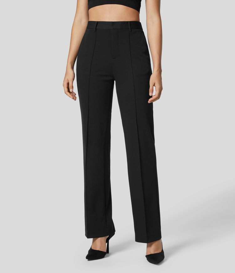 High Waisted Side Pocket Straight Leg Work Suit Pants | HALARA