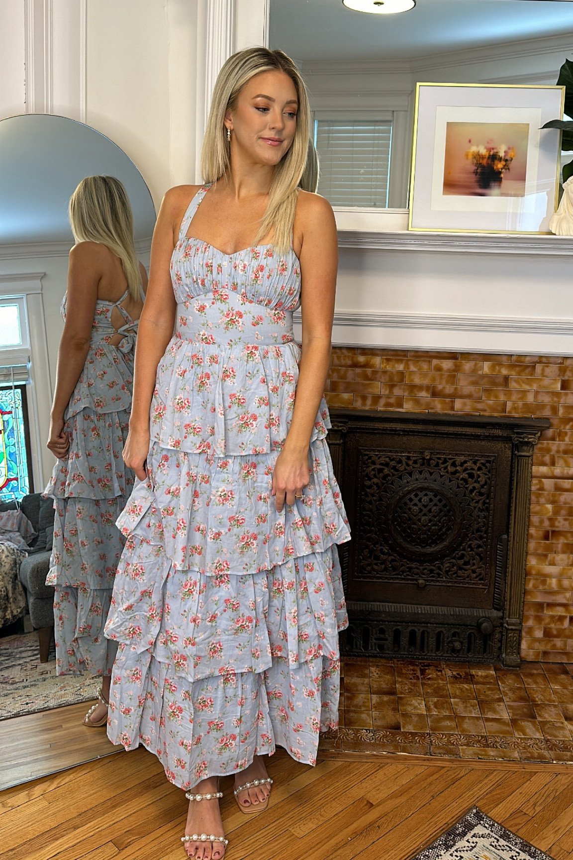 The stress is so flirty, feminine and elegant! I love that the back is lace-up to create a corseted effect and a perfect fit. 

The tiered skirt is so expensive looking and makes the dress feel extra special! 

I’m wearing my true size small. 

#weddingguest #Bridesmaid #FloralGown 

#LTKparties #LTKwedding #LTKSeasonal