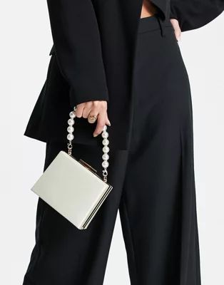 True Decadence mini box grab bag in white satin with pearl handle | ASOS (Global)