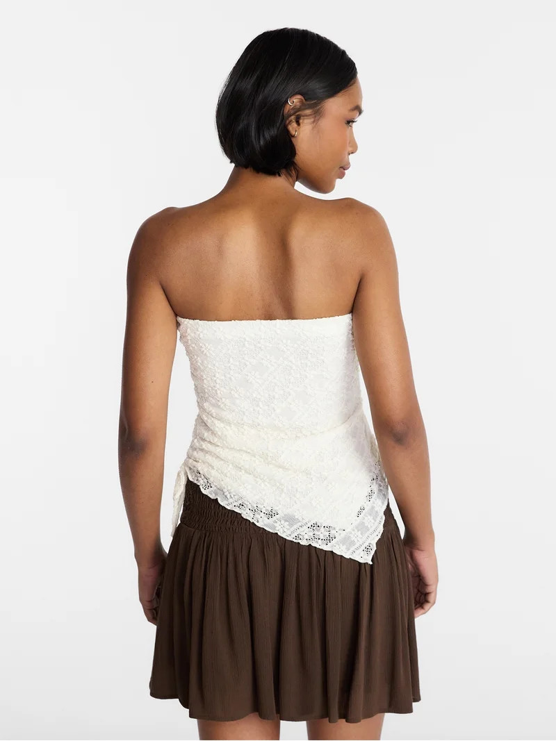 No Boundaries Asymmetrical Lace Tube Top, Women's XXS-XXL | Walmart (US)