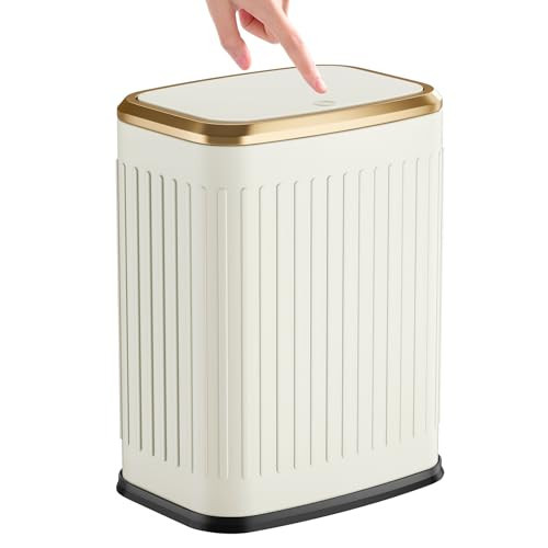 TIPGO Bathroom Trash Can with Lid, 2.1 Gallon / 8 Liter Small Garbage Can, Press Top Bin, Stainless Steel Wastebasket with Pop-Up Lid for Bedroom, Living Room, Office (Cream) | Amazon (US)