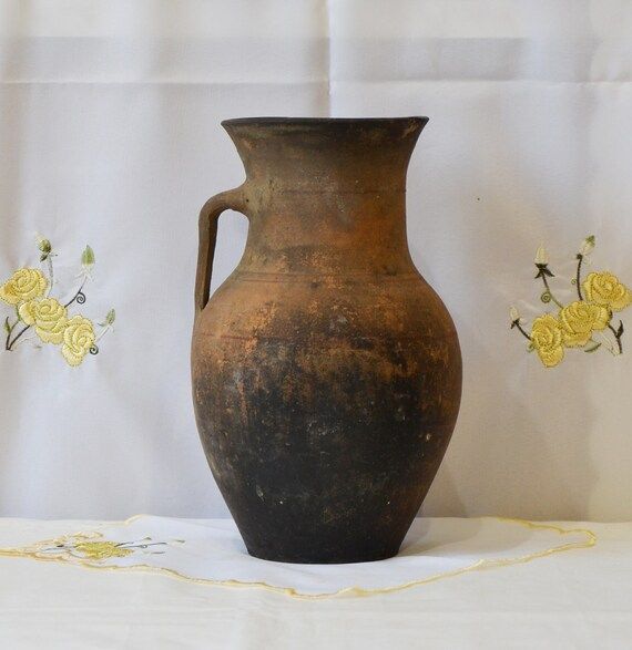 Terracotta clay vase. Tall antique outdoor planter. Wabi sabi pottery plant pot | Etsy (US)