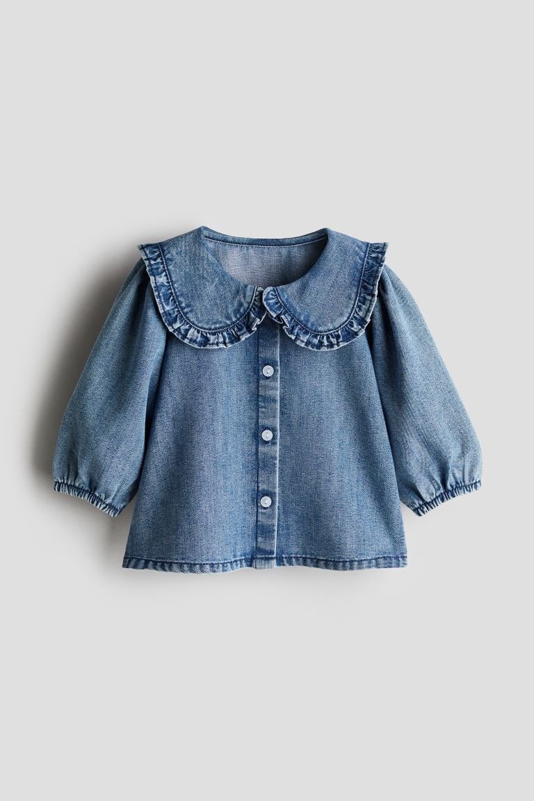 Denim Blouse - Round Neck - Long sleeve - Denim blue - Kids | H&M US | H&M (US + CA)