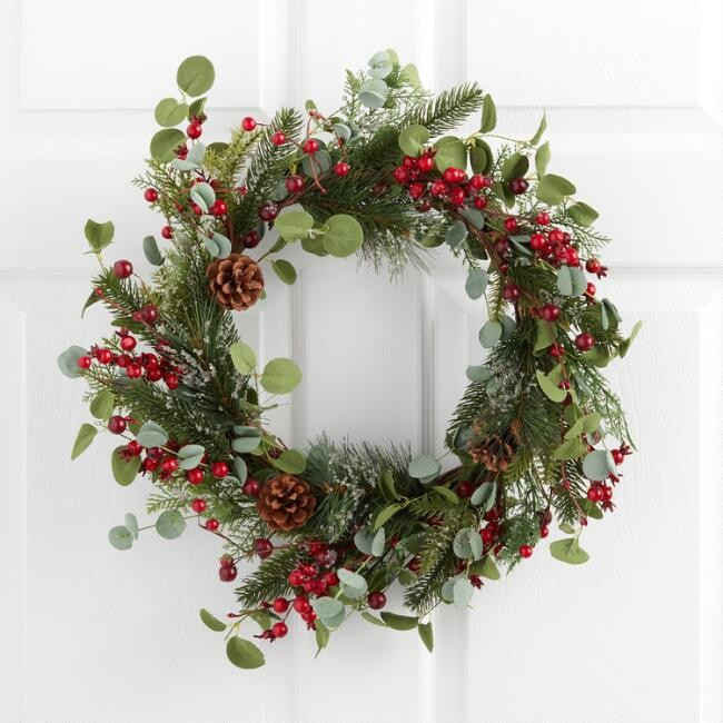 Icy Red Faux Berry and Eucalyptus Wreath | World Market