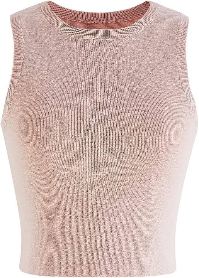 CHICWISH Women's Black/White/Pink Asymmetric Halter Neck Knit Crop Top | Amazon (US)