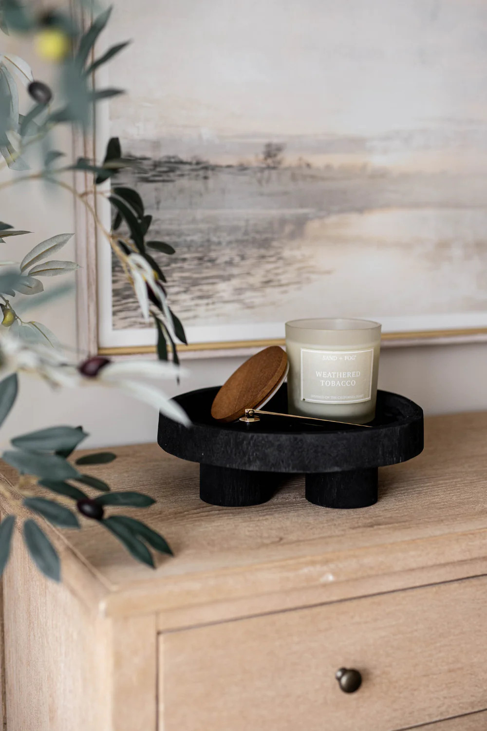 DECORATIVE PAULOWNIA WOOD FOOTED TRAY, BLACK | Luxe B Co