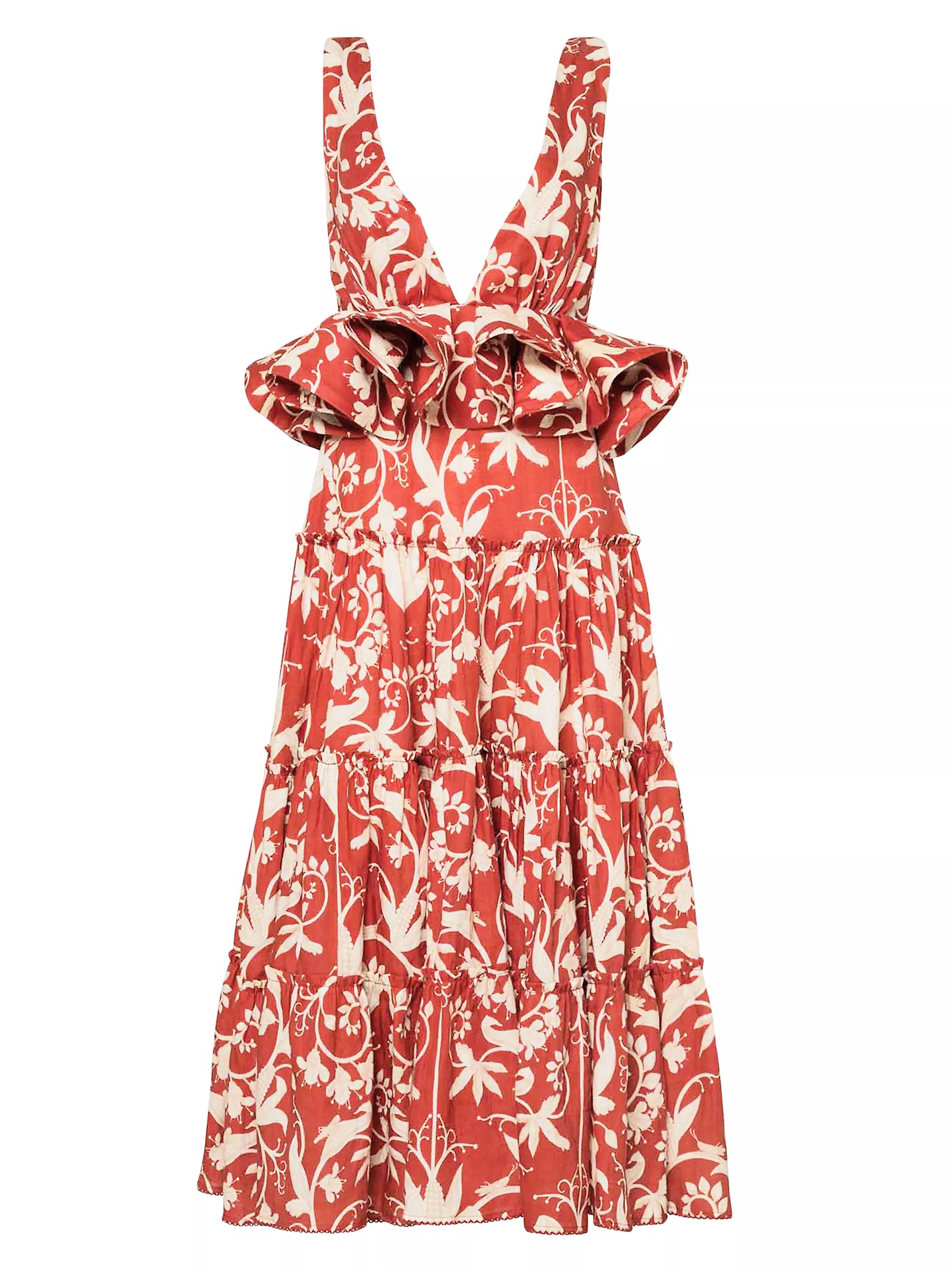 Alma Lago Maiz Linen Ruffled Midi-Dress | Saks Fifth Avenue