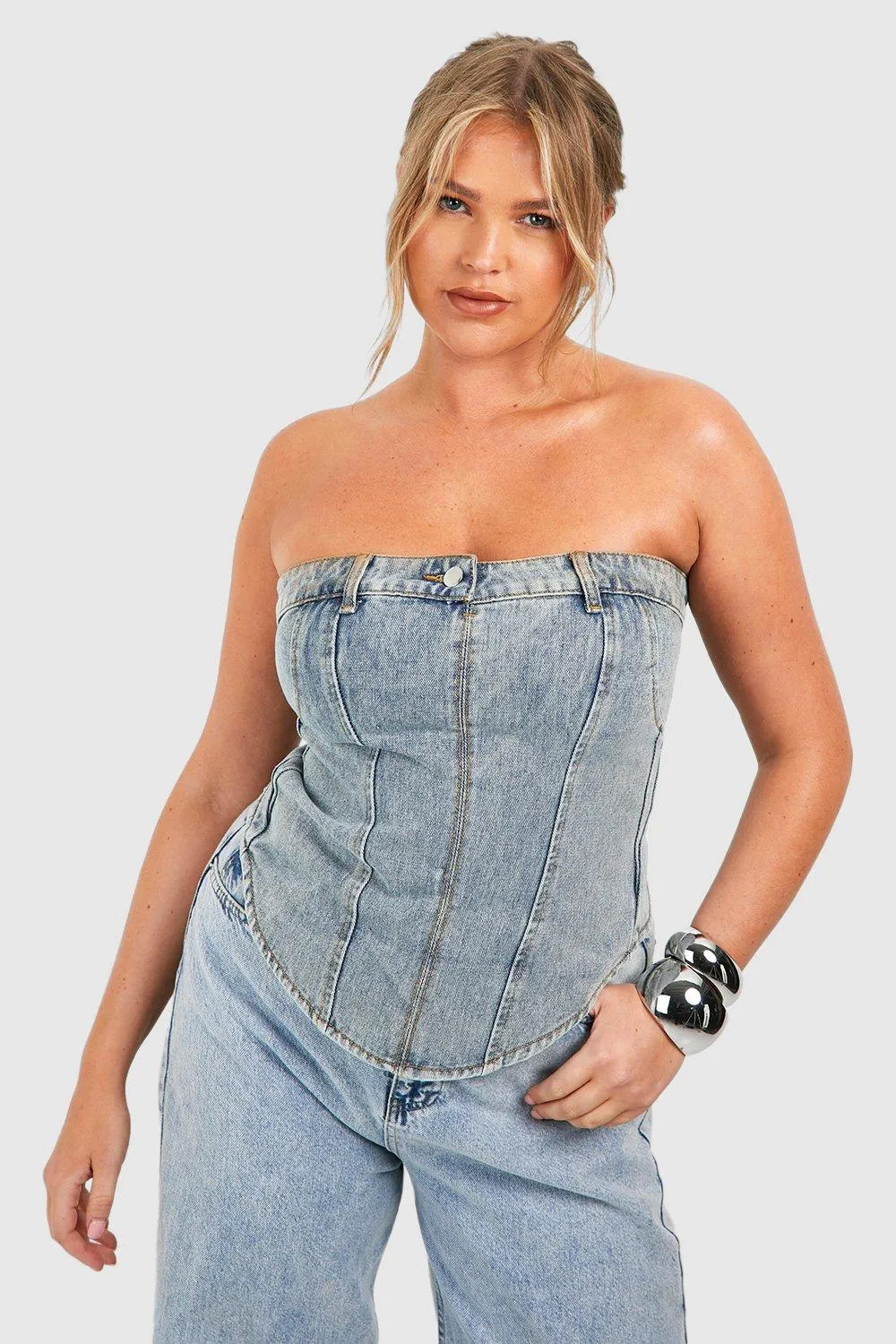 Plus Acid Bandeau Denim Top | boohoo (US & Canada)