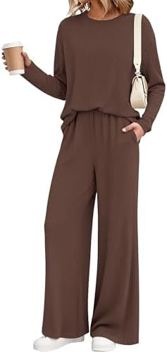 KIRUNDO Fall 2 Piece Lounge Sets for Women Long Sleeve Ribbed Knit Tops Wide Leg Pants Matching T... | Amazon (US)