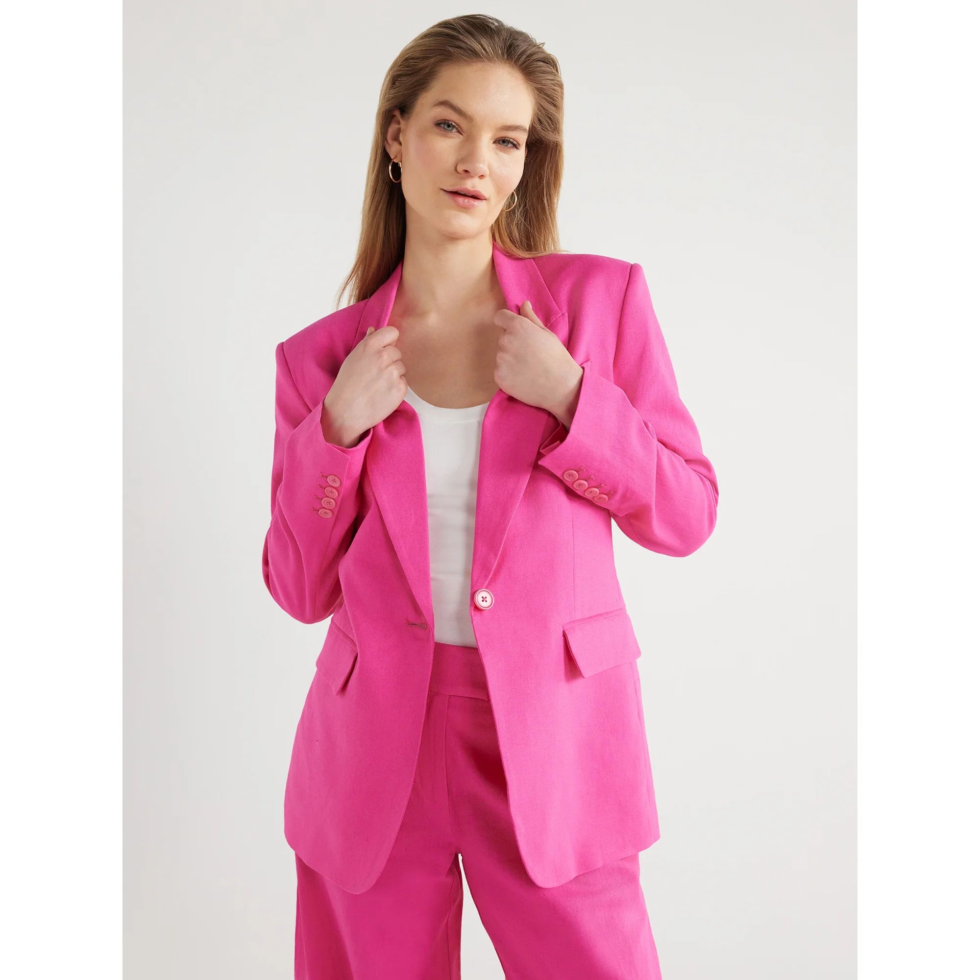 Scoop Women's Ultimate One Button Linen Blazer, Sizes XS-XXL - Walmart.com | Walmart (US)