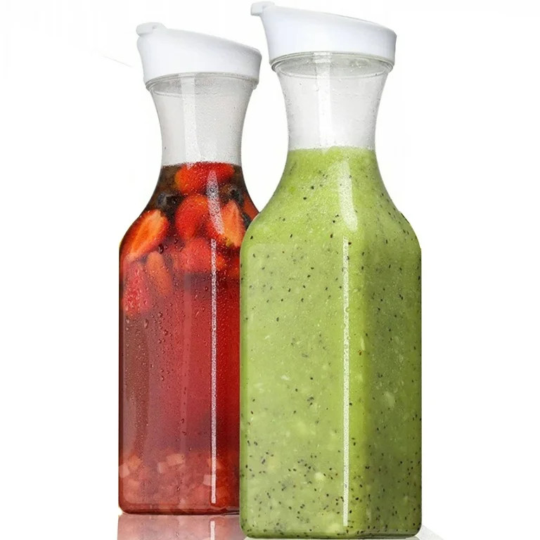 Plastic 50 Oz Water Carafe with Flip Top Lid, Set of 2 Square Base Juice Containers, Clear Plasti... | Walmart (US)