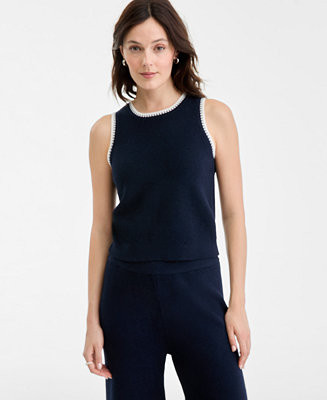 Women's Tipped Crewneck Sleeveless Sweater, Macy's Exclusive | Macy's