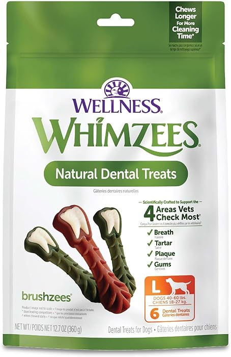 Whimzees Wellness Brushzees Dog Dental Treat, VOHC Accepted Chews, Freshens Breath, Large Size, 1... | Amazon (US)