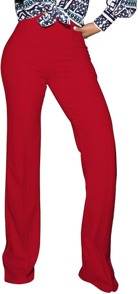 PINSV Women's High Waisted Stretchy Bootcut Pull On Dress Pants Casual Work Pants 3257 Red M at A... | Amazon (US)