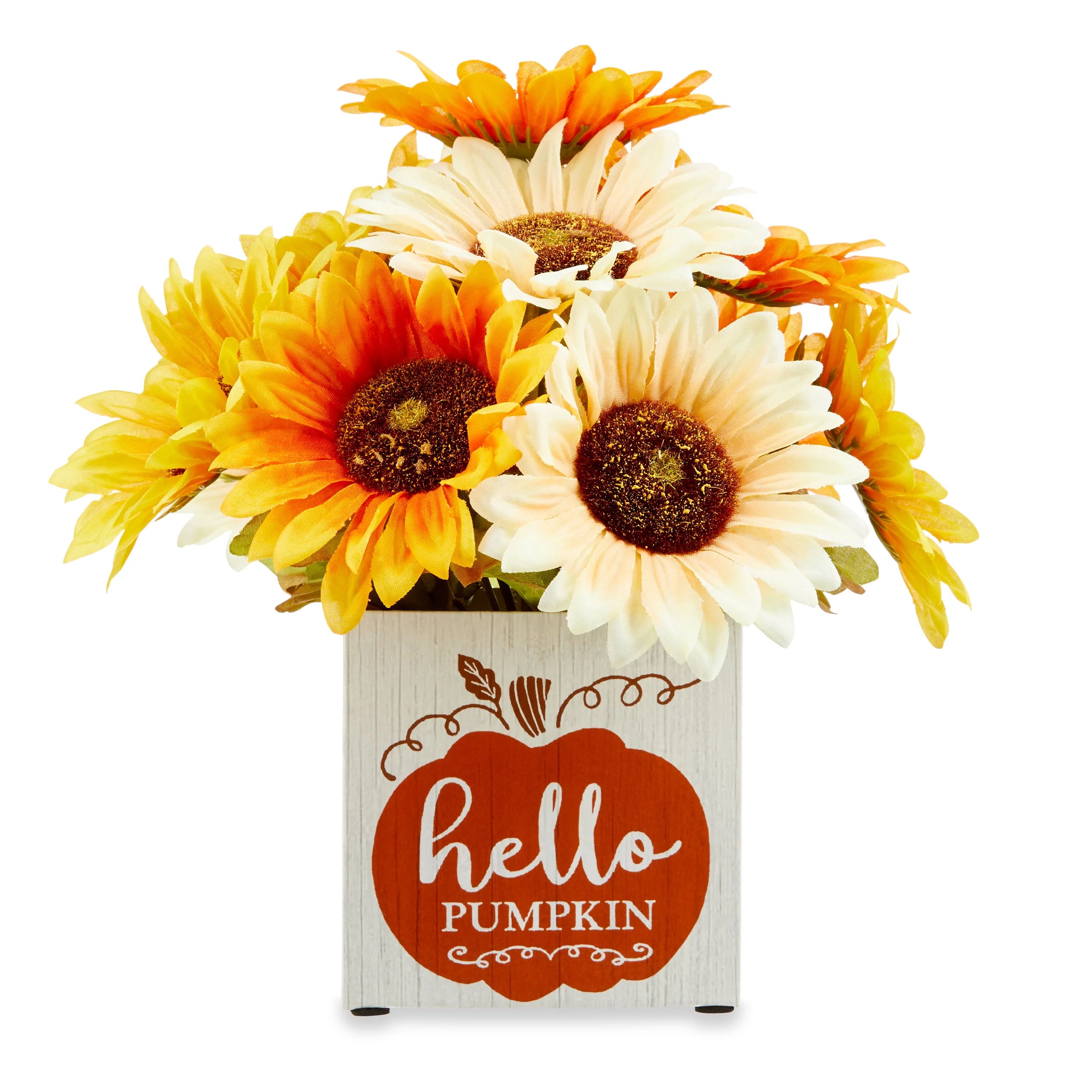 Fall, Harvest 9 in Sunflower Floral in Hello Pumpkin Paper Box, Table Decoration, Way to Celebrat... | Walmart (US)
