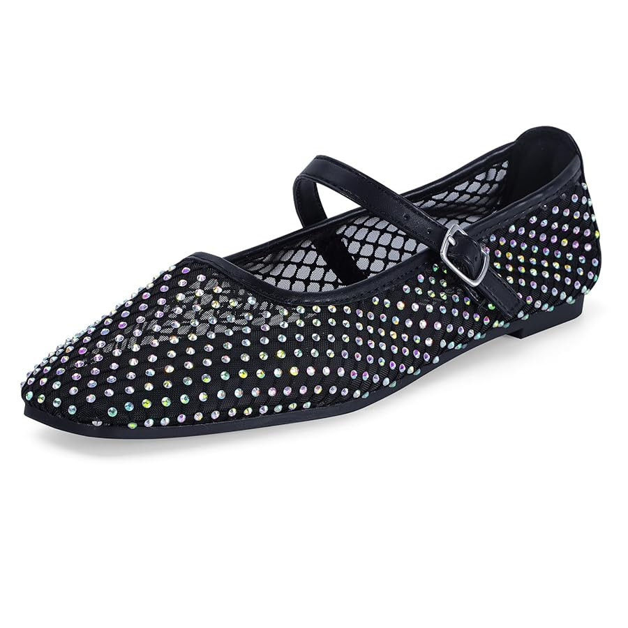 mazeskin Womens Mesh Memory Foam Ballet Flats Square Toe Shoes Ladies Comfortable Buckle Strap Ba... | Amazon (US)