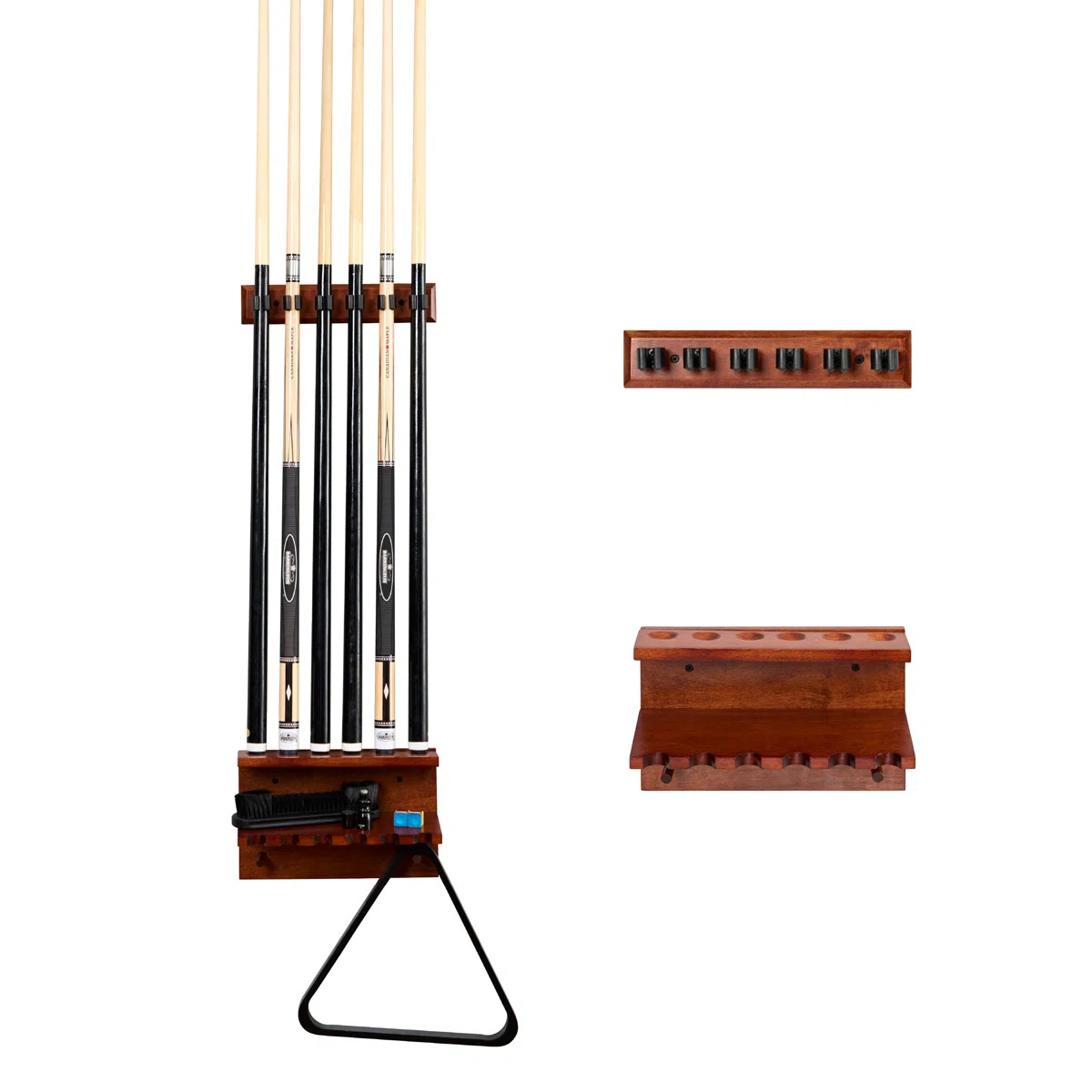 Barrington Billiards Wall Mount Pool Cue Rack, Solid Rubberwood, 6 Cue Slots, Accessory Storage, ... | Wayfair North America